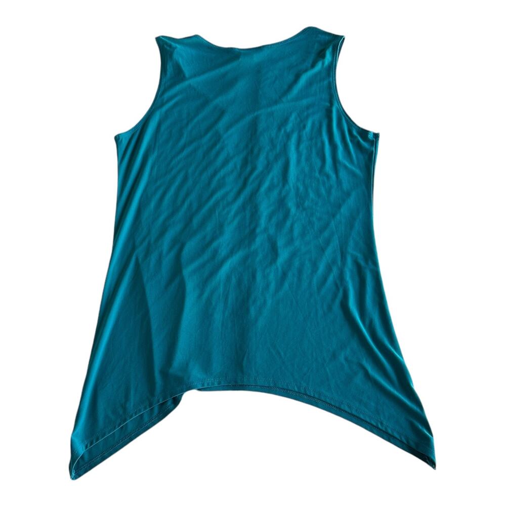 Womens Tank Top Size Medium Blue Embellished Sequins Artsy High Low Long Office - Picture 3 of 9